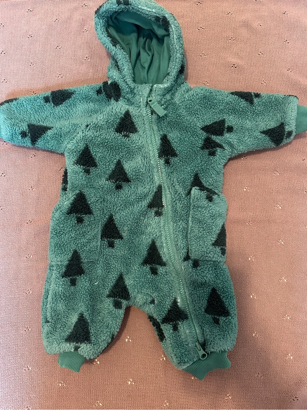 Hanna Andersson Green Tree-Print Fleece Hooded One-Piece